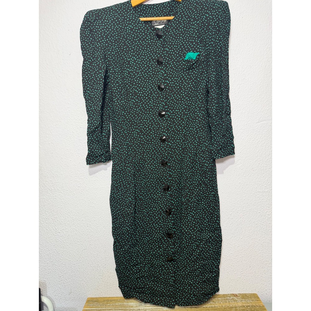 Vintage All That Jazz Polka Dot Dress Midi 11/12 Black‎ Teal Grunge Punk Classic